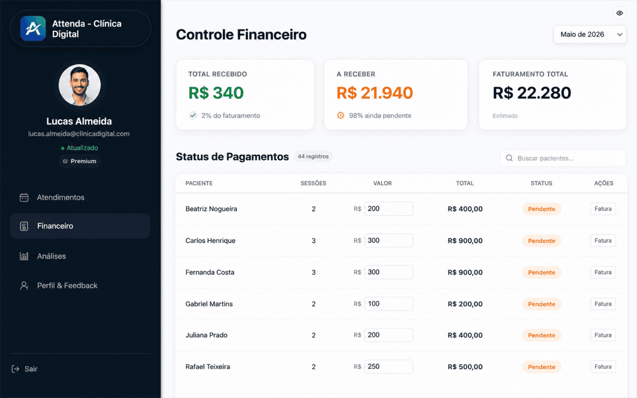 Controle financeiro do Attenda