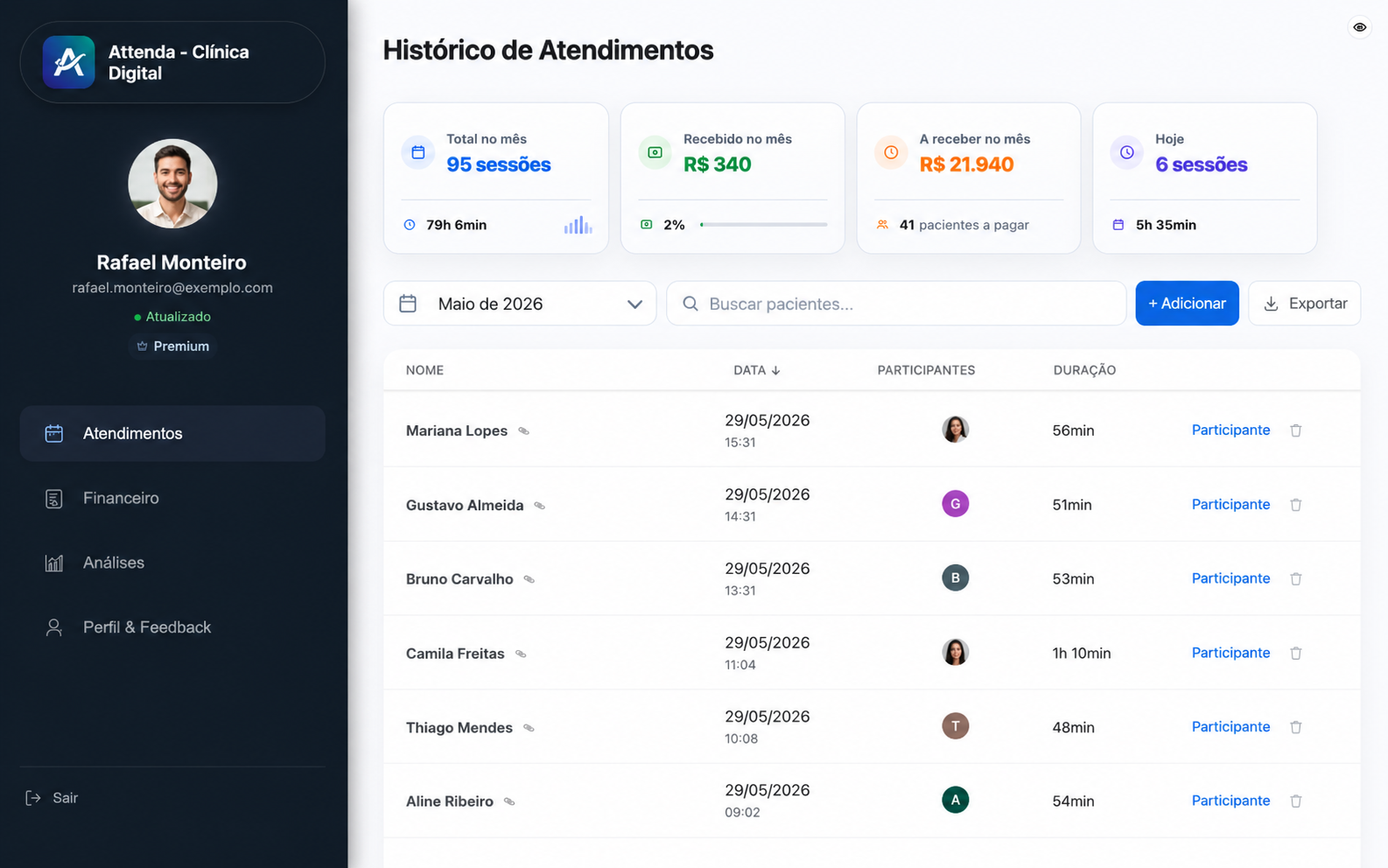 Histórico de atendimentos do Attenda